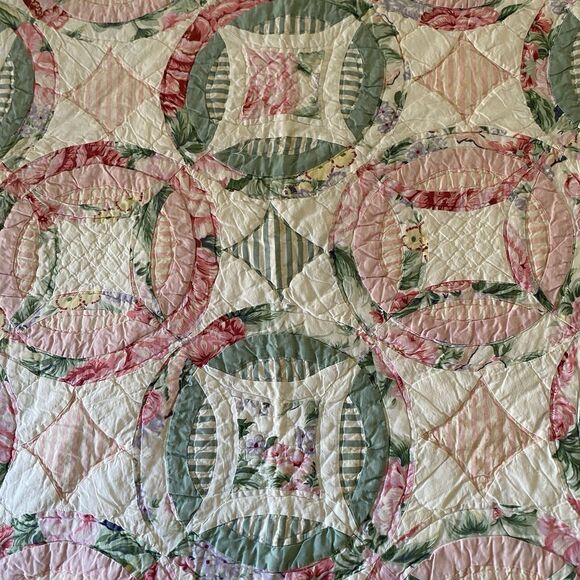 Vintage Arch Qults Partchwork Quilt 88x82” Cotton Pink Green Cottagecore Country - Picture 3 of 11
